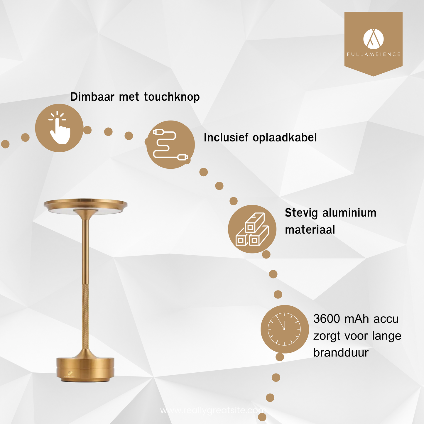 Fullambience Oplaadbare Tafellamp Aluminium 5200 mAh