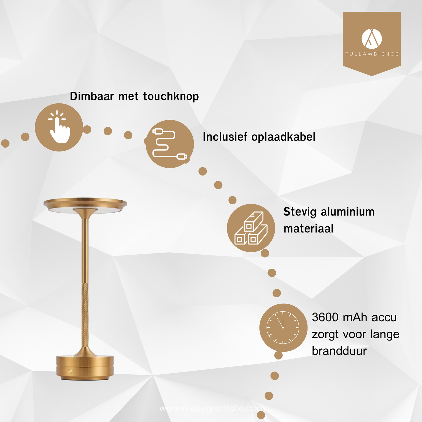 Fullambience Oplaadbare Tafellamp Aluminium 5200 mAh - CMRD Warehouse