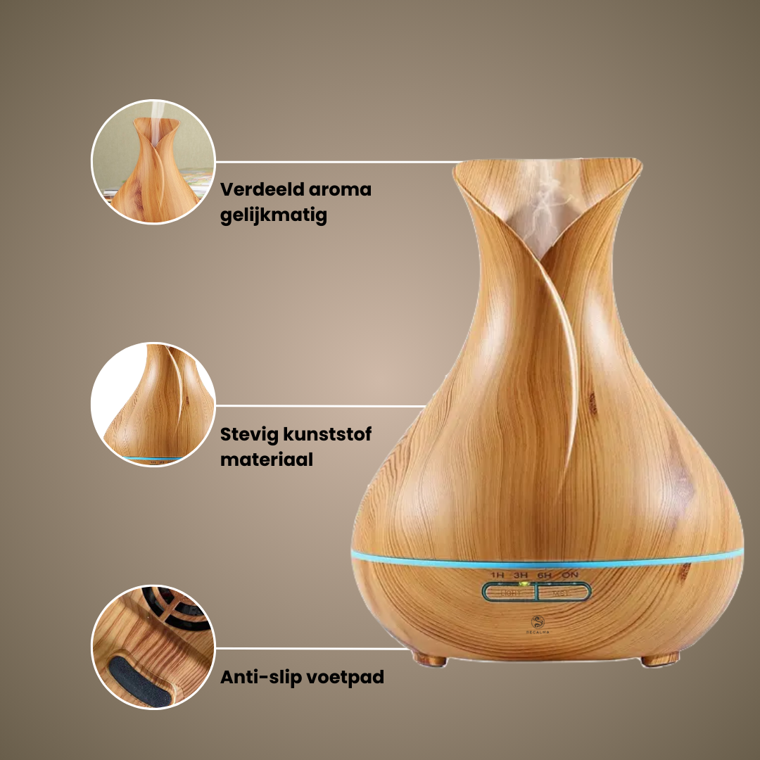 Recalma Aroma Diffuser 550 ML Incl. Bluetooth Speaker Lichtbruin