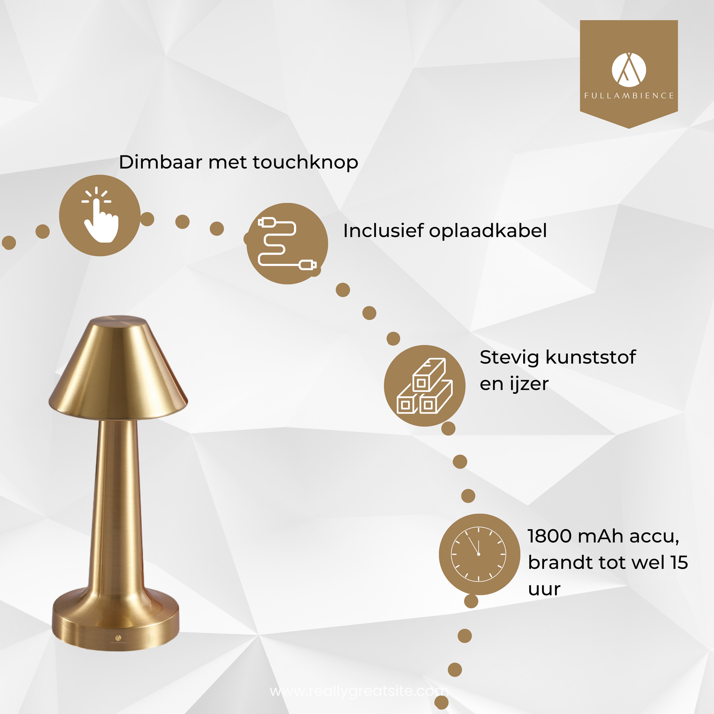 Fullambience Oplaadbare Tafellamp 3 Kleuren Licht Goud