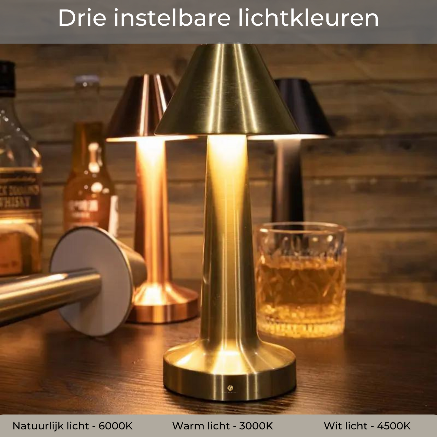 Fullambience Oplaadbare Tafellamp 3 Kleuren Licht Goud