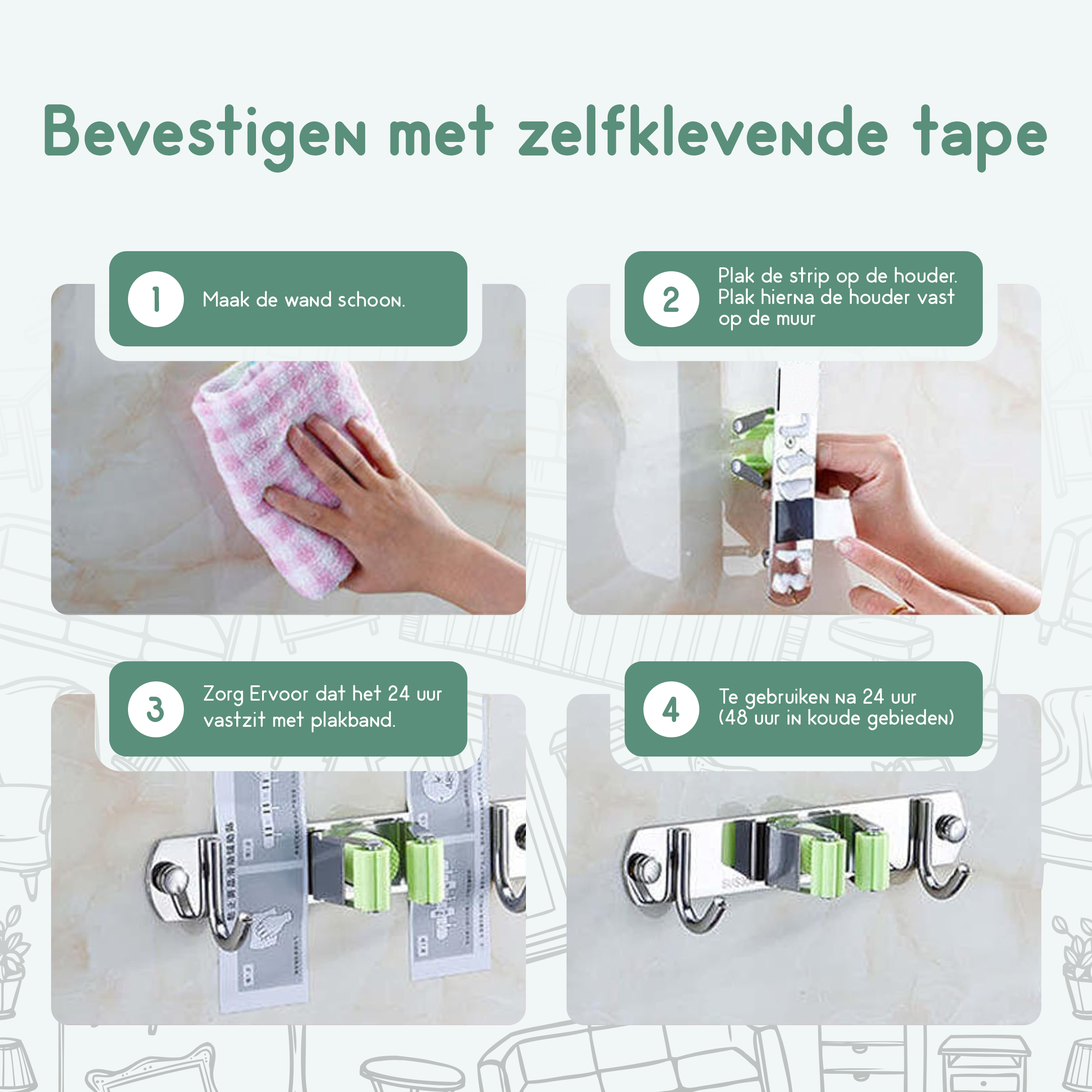 Recalma gereedschap ophangsysteem bezemhouder 6 haken 5 klemmen