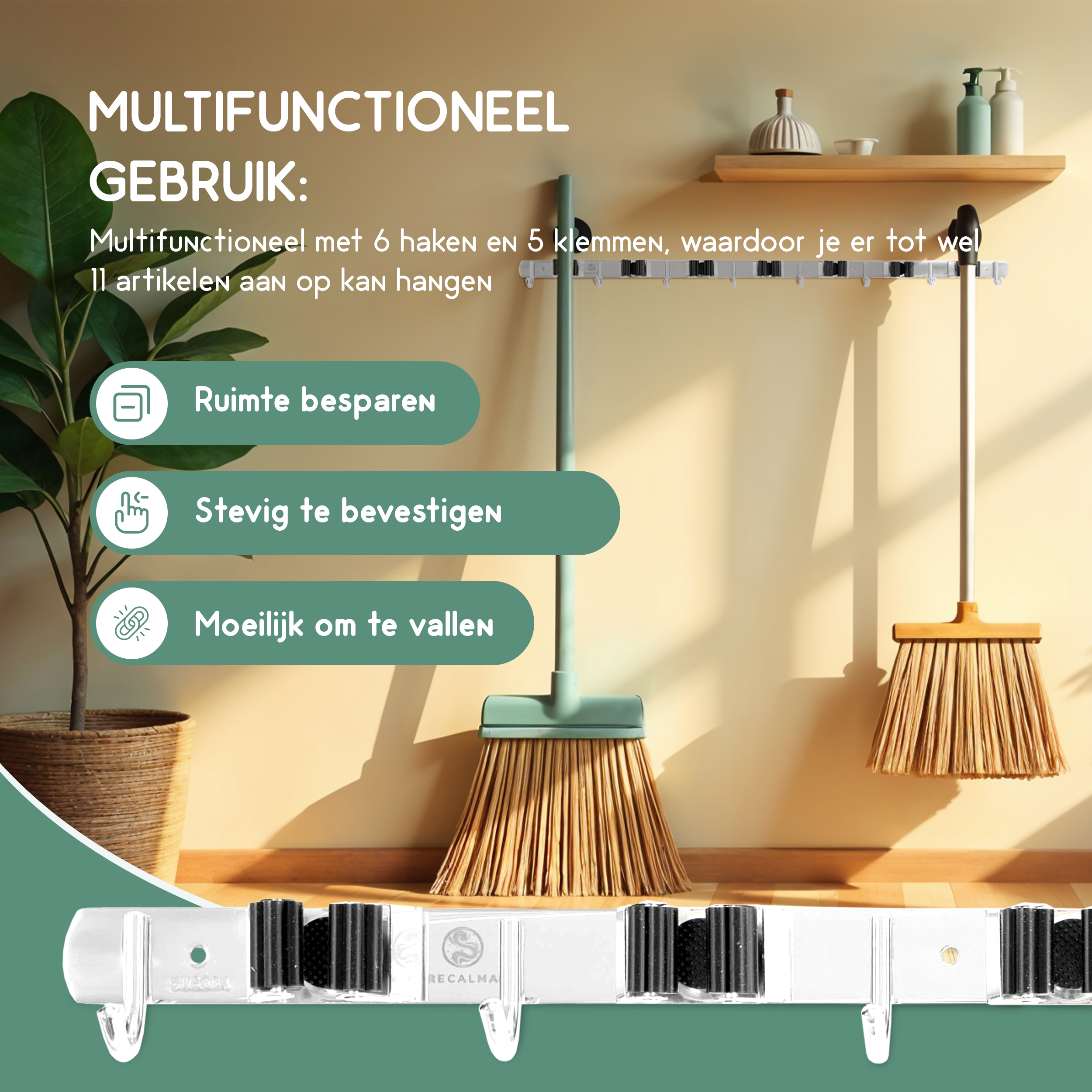 Recalma gereedschap ophangsysteem bezemhouder 6 haken 5 klemmen