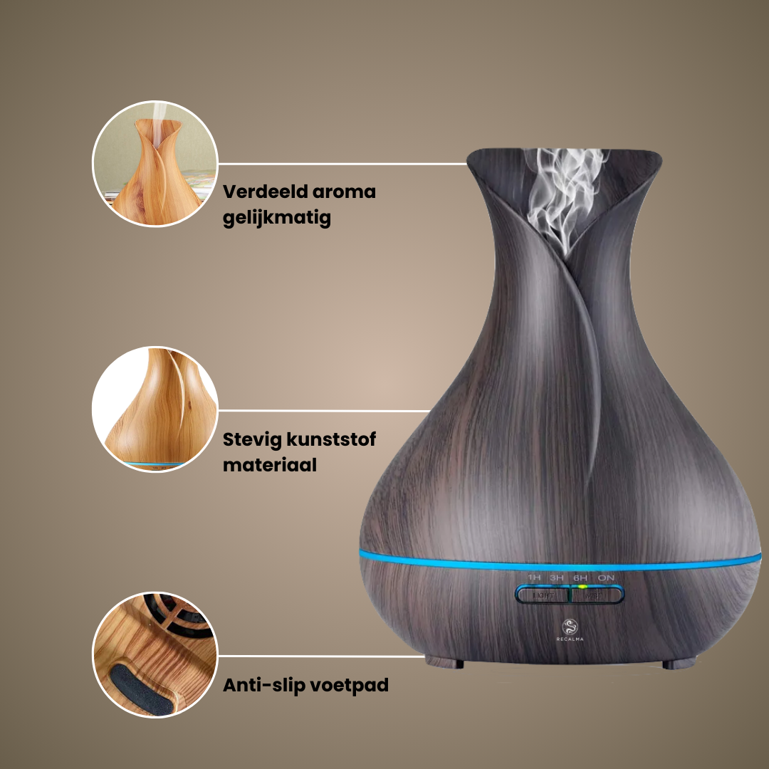 Recalma Aroma Diffuser 550 ML Incl. Bluetooth Speaker Donkerbruin