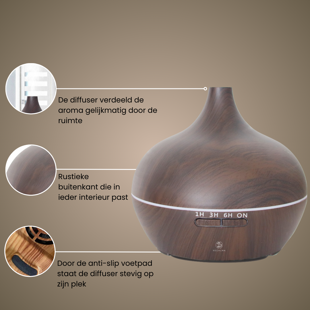 Recalma Aroma Diffuser 500 ML Donkere houtlook