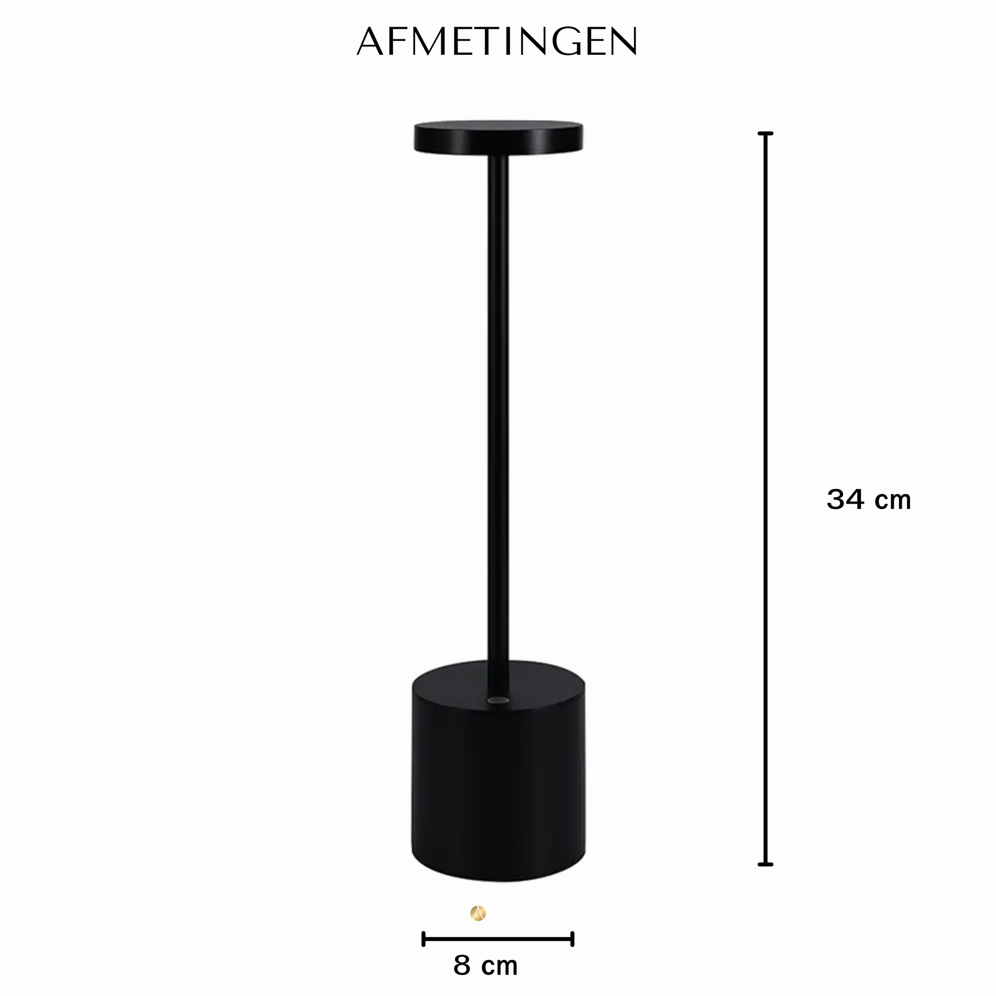 afmetingen van een Fullambience Oplaadbare Tafellamp met 3 LED-kleuren Zwart