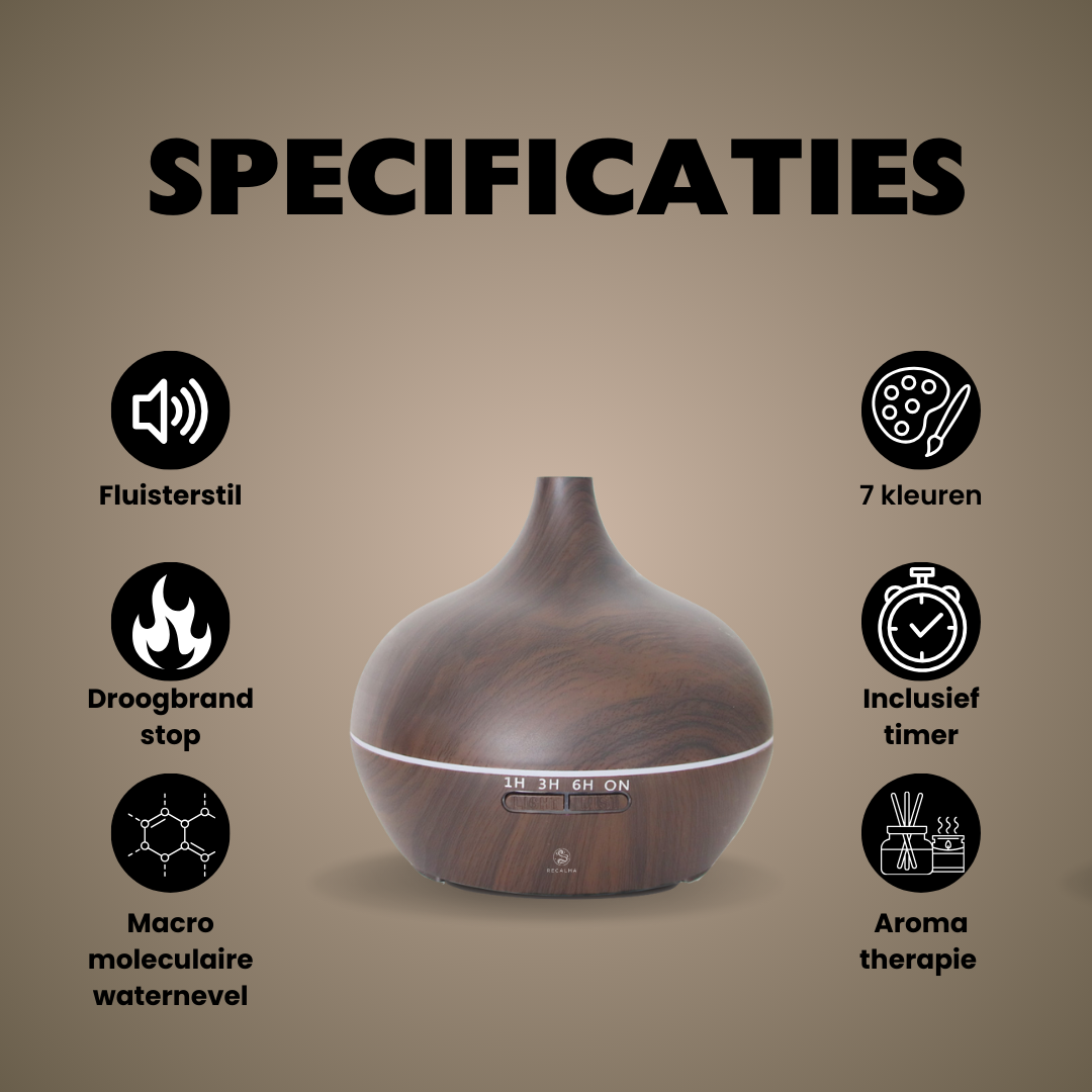 Recalma Aroma Diffuser 500 ML Donkere houtlook